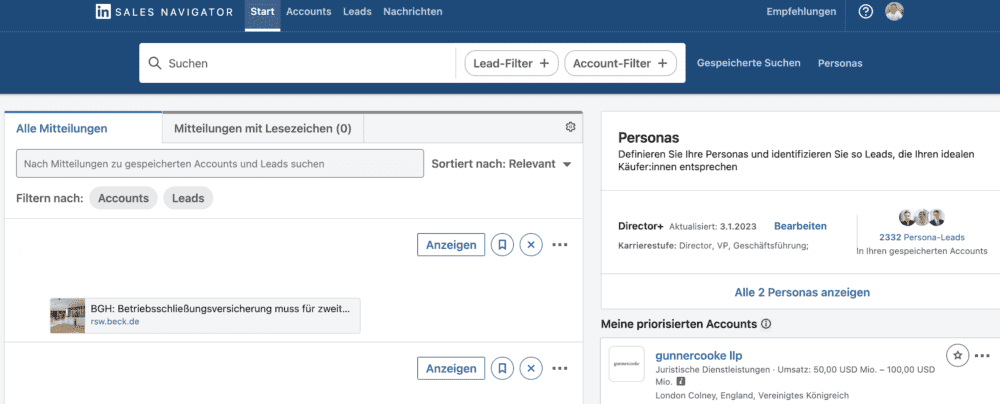 LinkedIn. Sales Navigator Einblick