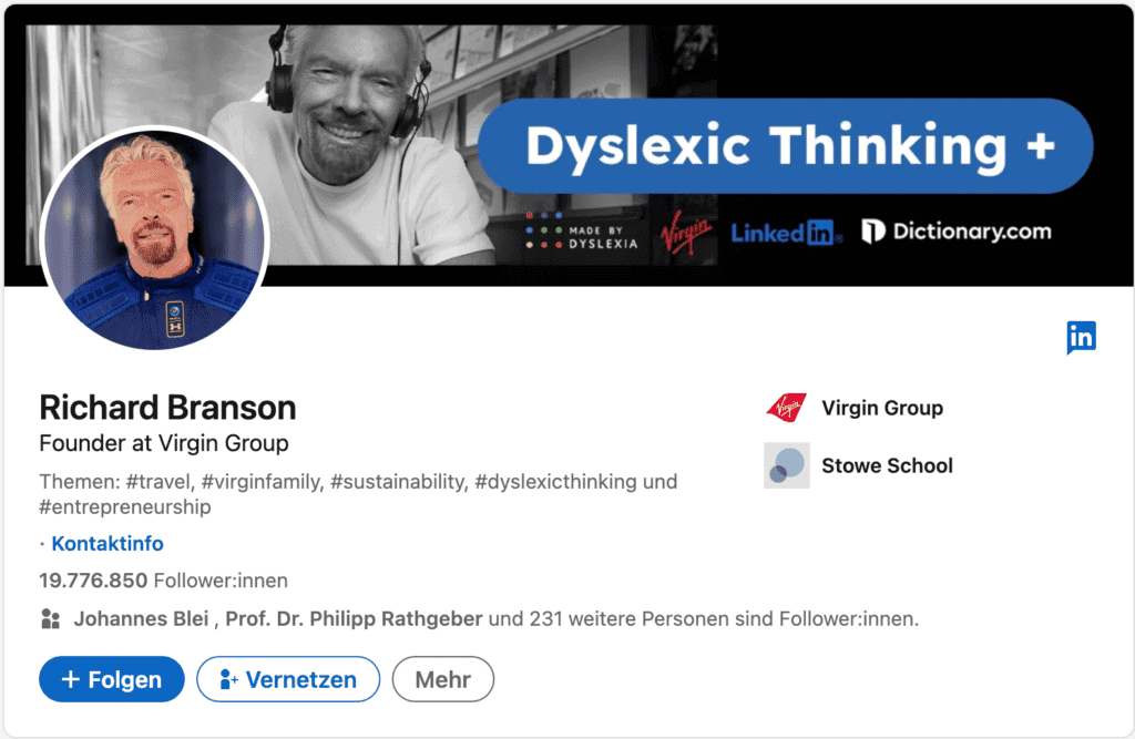 LinkedIn Profil Beispiel Richard Branson
