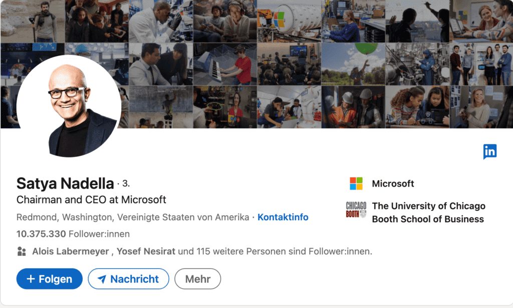 LinkedIn Profil Beispiel Satya Nadella