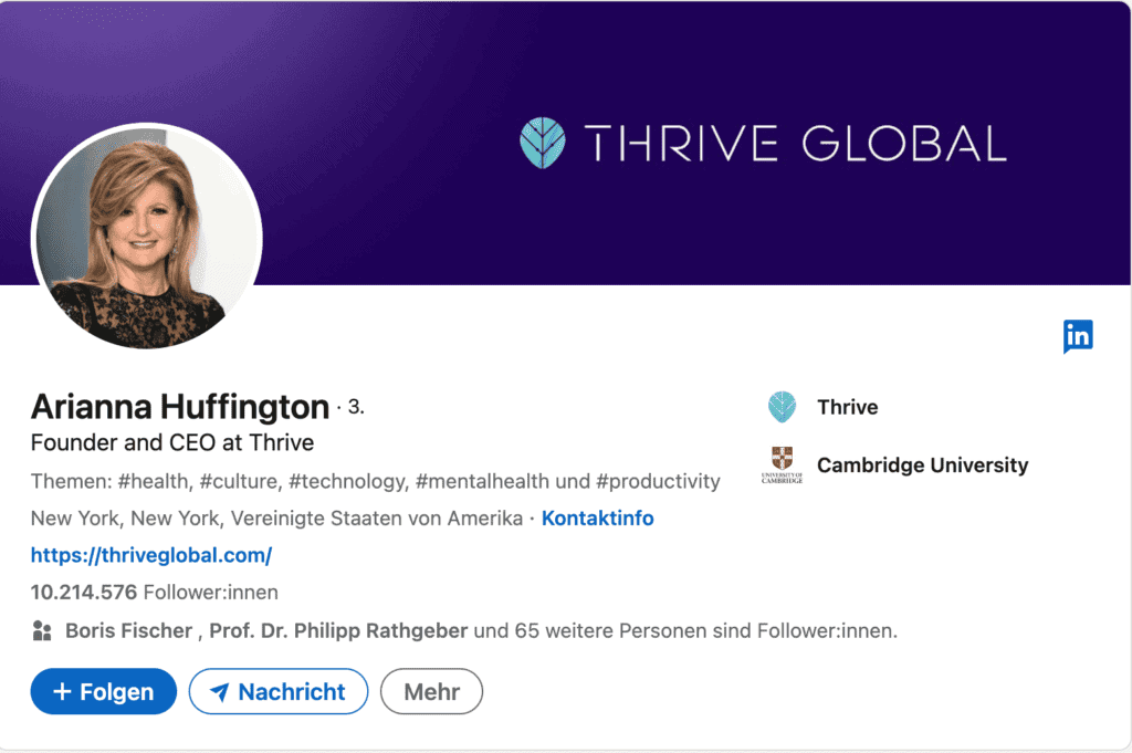 LinkedIn Profil Beispiel Arianna Huffington