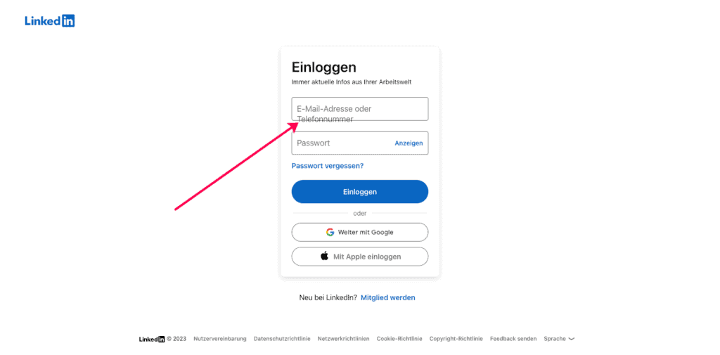 Linkedin einloggen