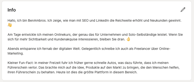 Beispiel LinkedIn Zusammenfassung