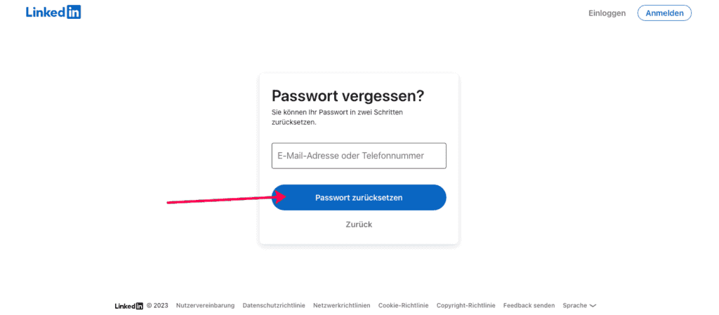 klicke auf Passwort vergessen