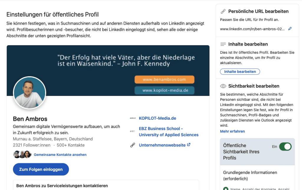 öffentliches Linkedin Profil