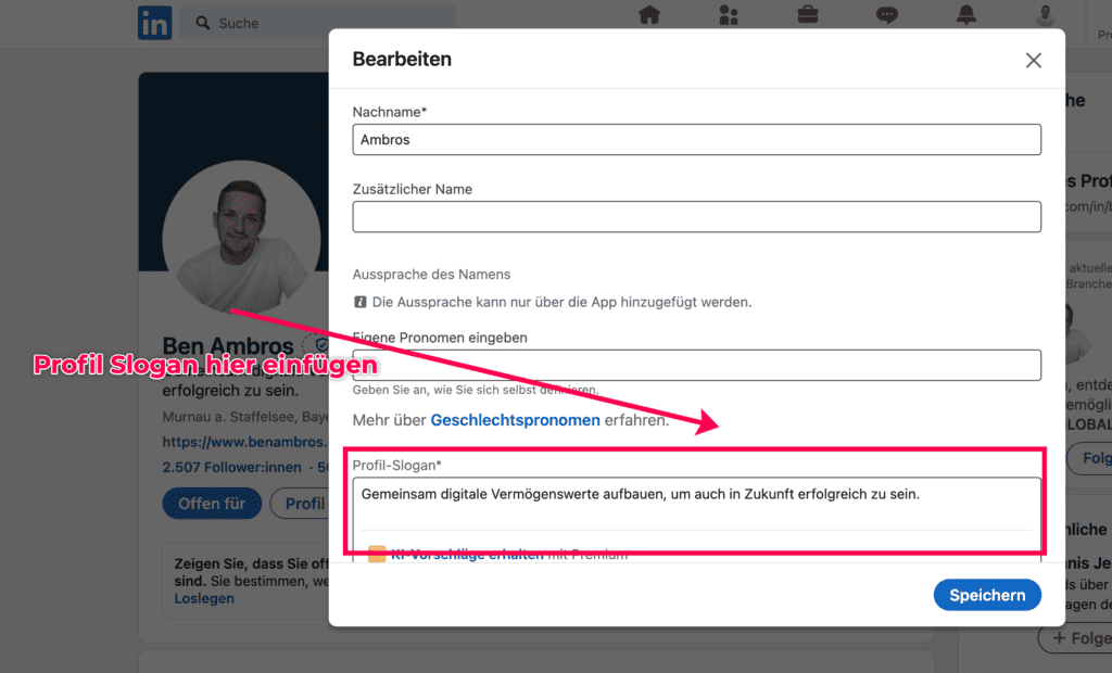 Profil Slogan ändern hier