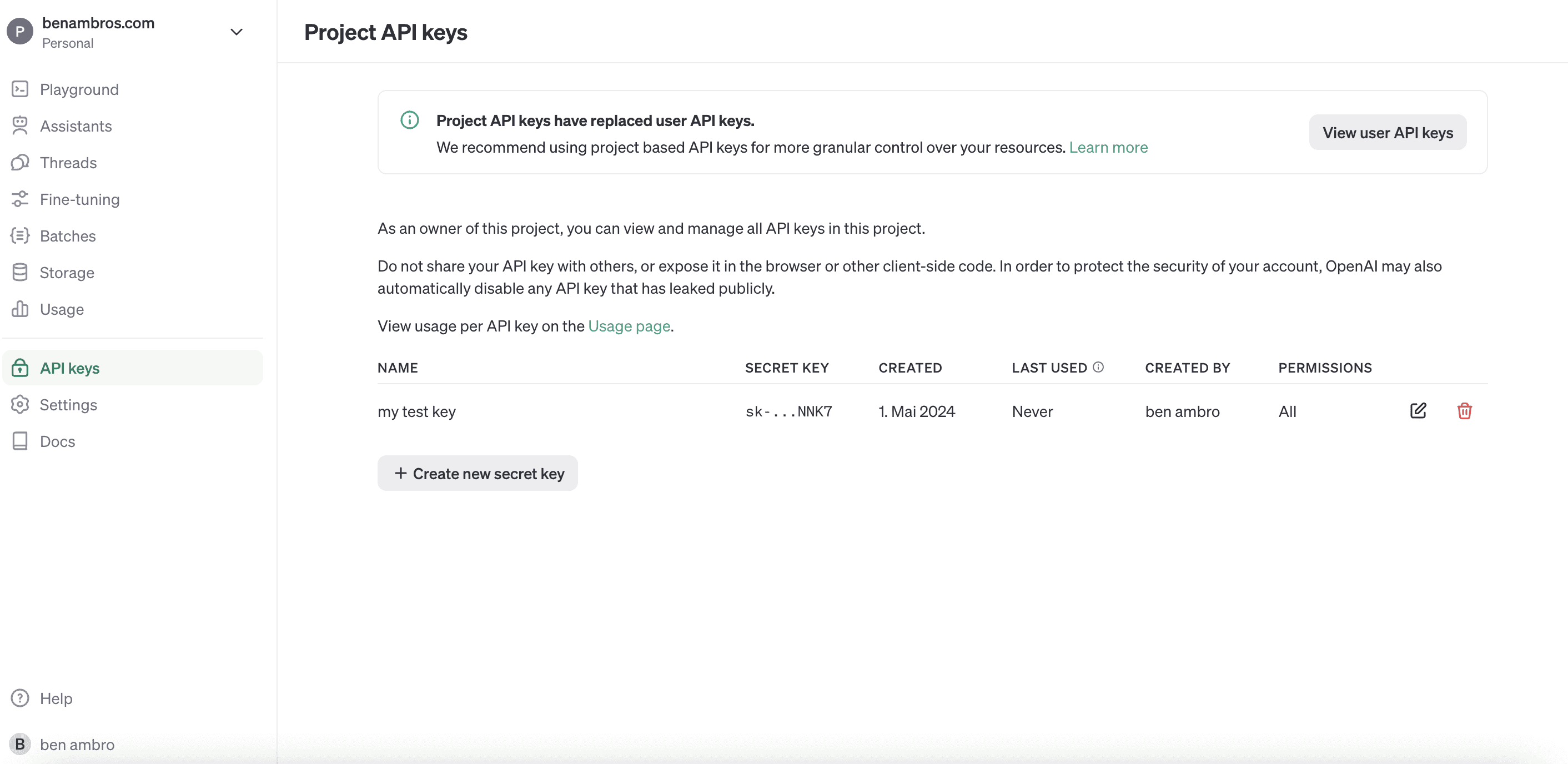 ChatGPT API-Schlüssel